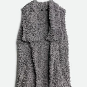 NWT Coffee Shop Gray Soft Knit Open Sweater Vest